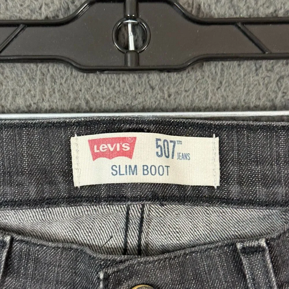 Vtg Levis 507 Jeans Mens 32x32 Black Slim Cropped Bootcut Denim Pants Y2K